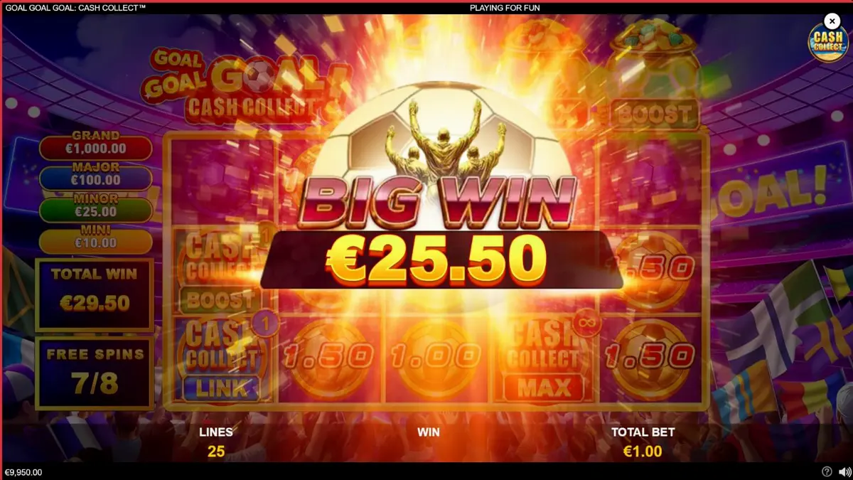 Tampilan layar permainan slot Goal Goal Goal: Cash Collect pada perangkat seluler