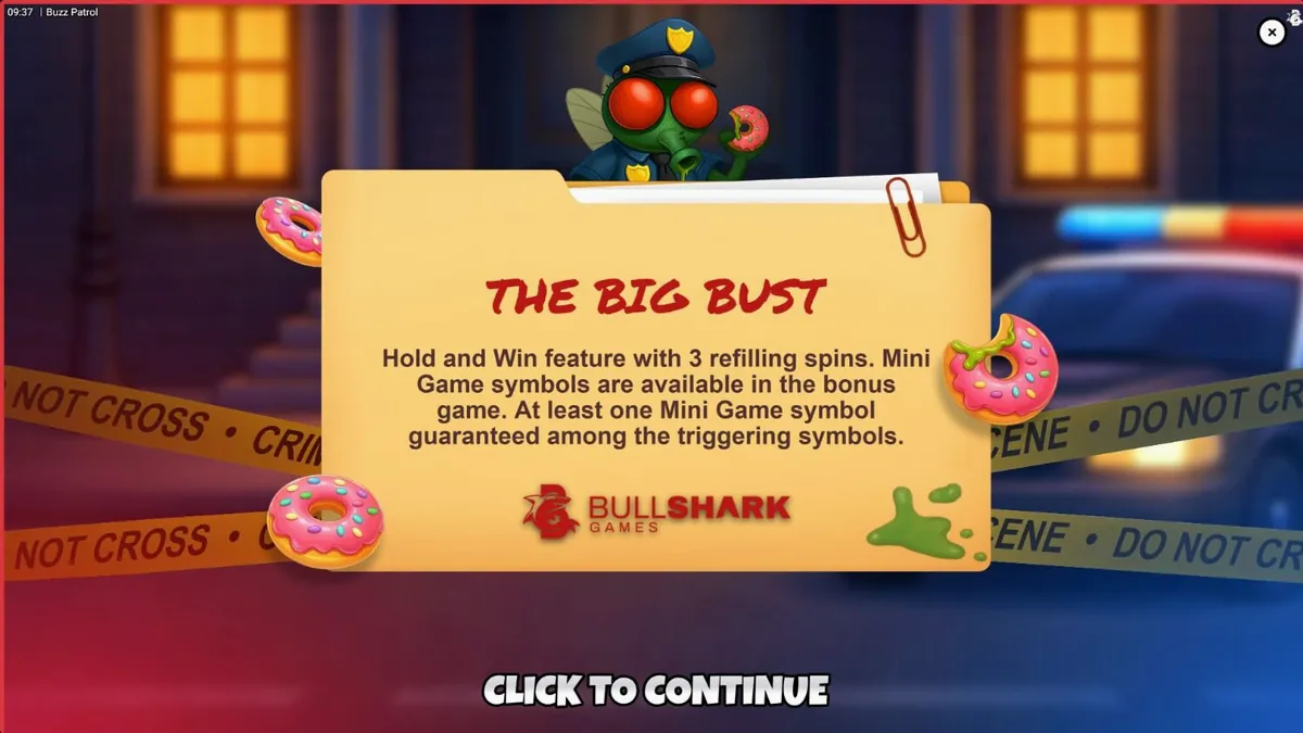 Tampilan visual slot Buzz Patrol dengan tema serangga polisi yang ceria
