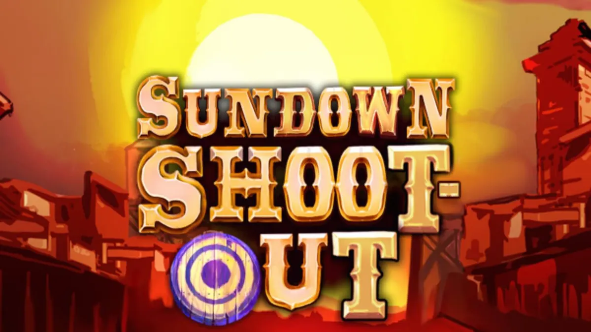 Tampilan visual permainan slot Sundown Shootout dengan tema Wild West